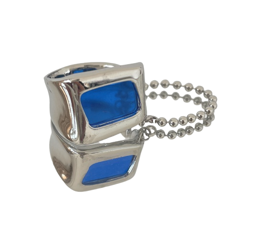 CRYSTAL CHAIN RING - BLUE